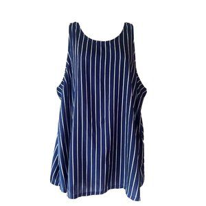 OLD NAVY X-Large Navy w/ White Stripes Viscose Sleeveless Blouse w/ Side Slits